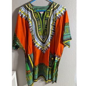 MARINE Vibrant Orange African Print Dashiki Tunic Top Men's 2XL / Unisex OS